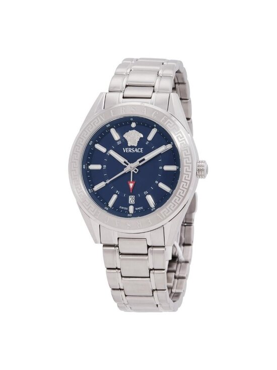 NWT Versace V-Code GMT Quartz Blue Dial Men\'s Watch